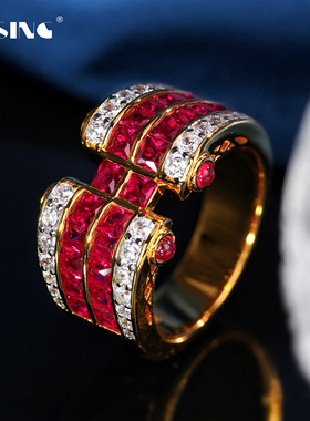 VISING珠宝培育红宝石《彩虹桥》黄金色戒指指环S925银