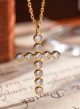 VISING爆闪金色十字架小吊坠锁骨链