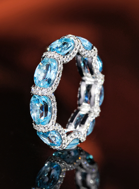 VISING珠宝天然海蓝宝色BB蓝托帕石戒指指环项链S925银镀金