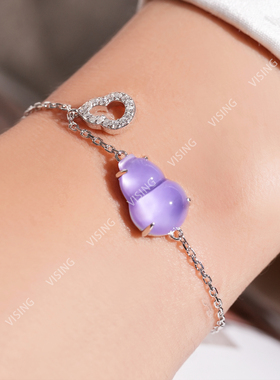 VISING天然水沫玉石英质玉紫罗兰紫色垫色小葫芦手链脚链