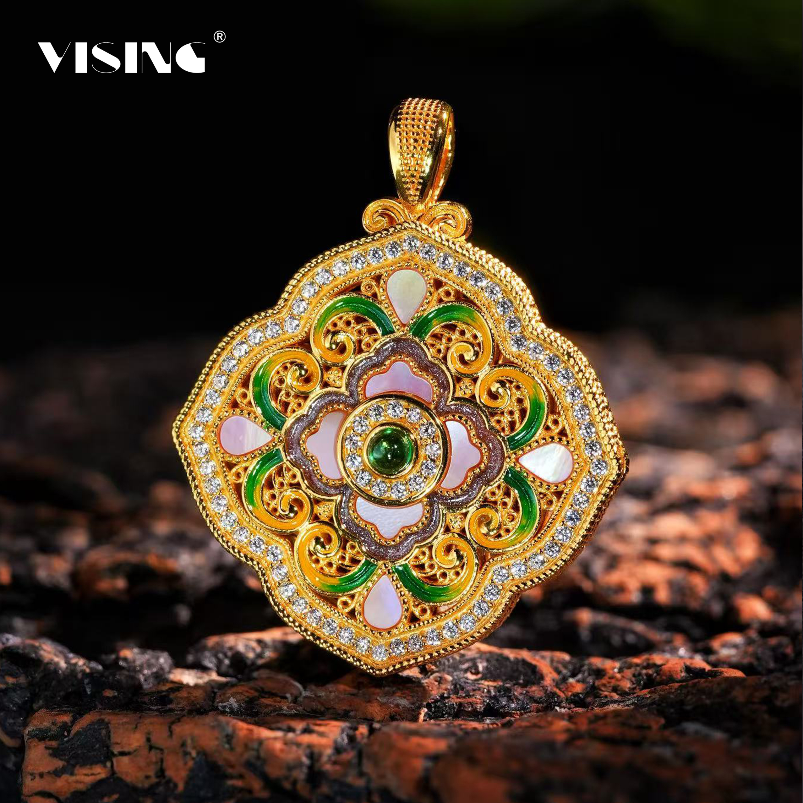 VISING珠宝国风新中式四合如意四叶草项链吊坠锁骨链S925