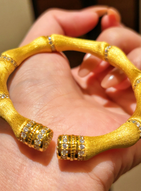 VISING珠宝《马年节节高》超粗PLUS版金色马蹄竹节拉丝手镯S925