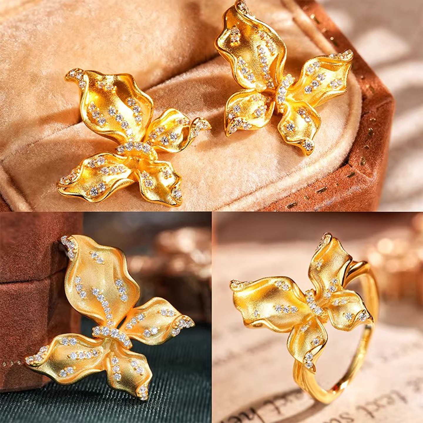 VISING金色灵动爆闪金蝴蝶小吊坠锁骨链戒指耳钉套装组合,饰品/流行首饰/时尚饰品新,戒指/指环,淘宝优惠券,粉丝福利购,淘宝优惠卷