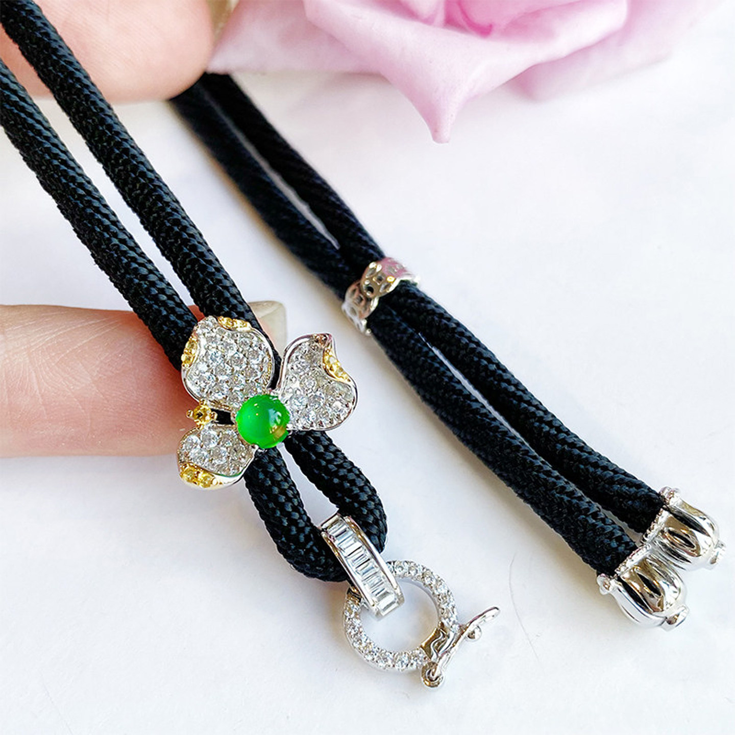 VISING珠宝马料绿玉髓黑绳百搭链项链颈饰精致提升气质S925银,珠宝/钻石/翡翠,颈饰,淘宝优惠券,粉丝福利购,淘宝优惠卷