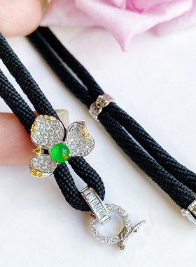 VISING珠宝马料绿玉髓黑绳百搭链项链颈饰精致提升气质S925银