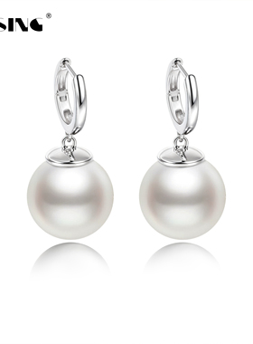 VISING珠宝14mm白贝珠贝壳珠耳钉耳环耳饰S925