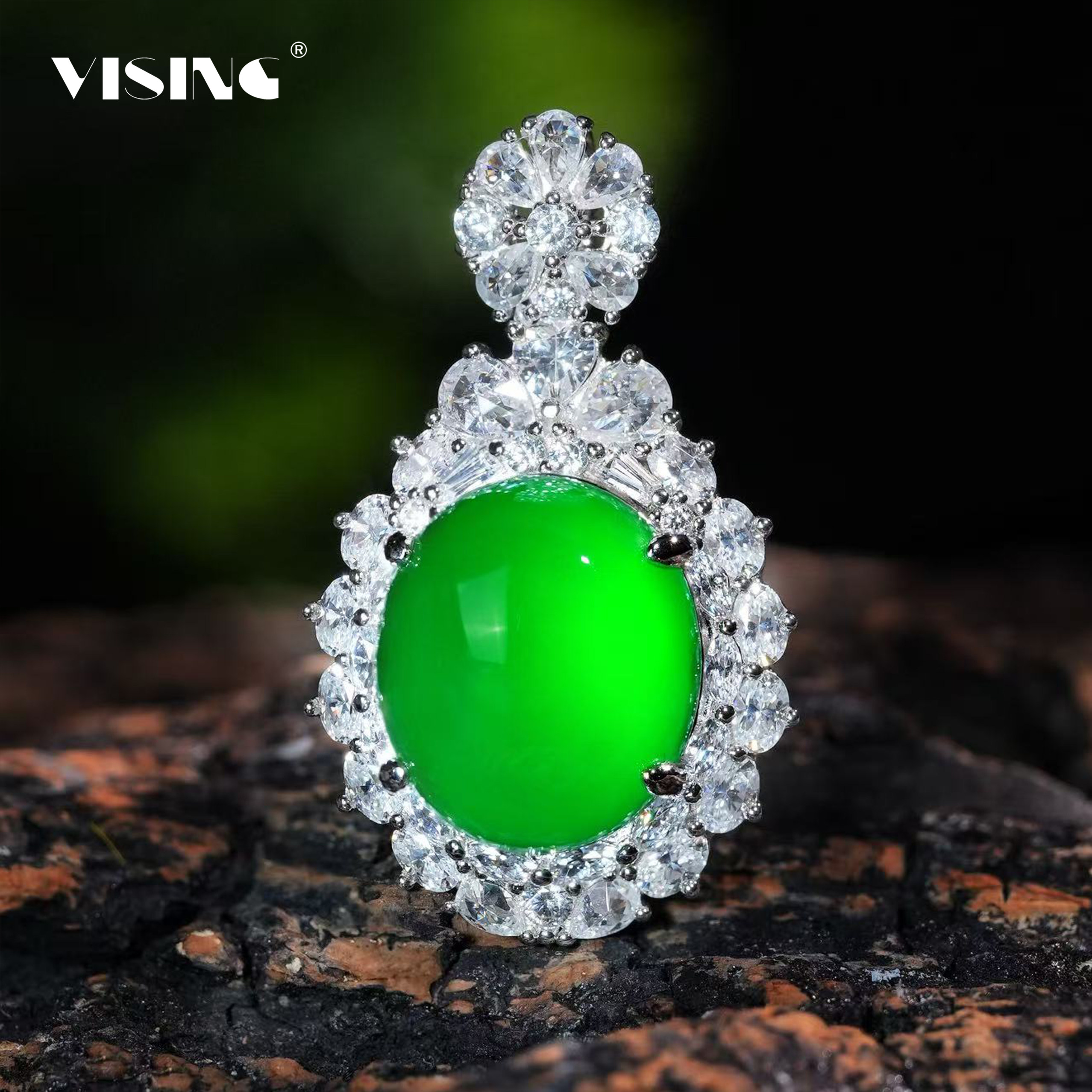 VISING珠宝天然绿玉髓玛瑙豪镶鸽子蛋吊坠项链,珠宝/钻石/翡翠,颈饰,淘宝优惠券,粉丝福利购,淘宝优惠卷