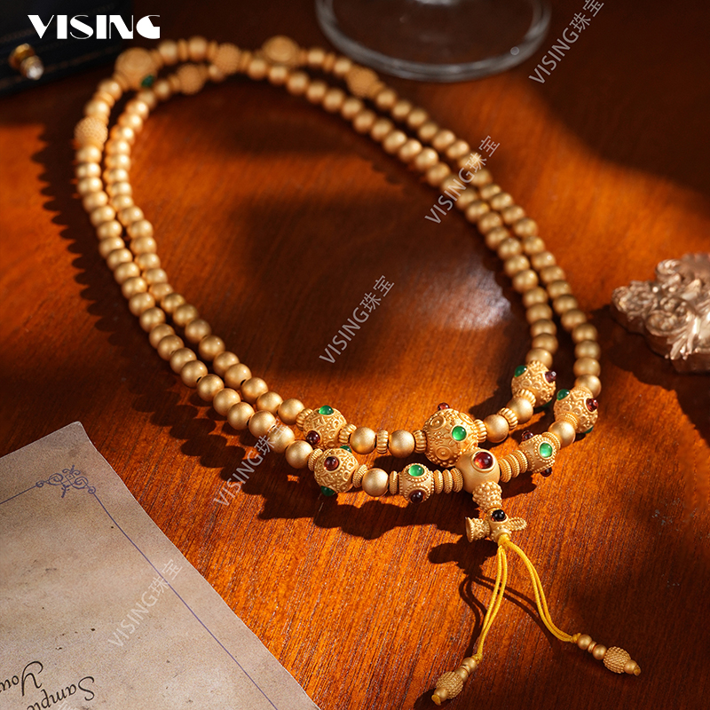 VISING金色珠珠吊坠项链珠链毛衣链新中式国风