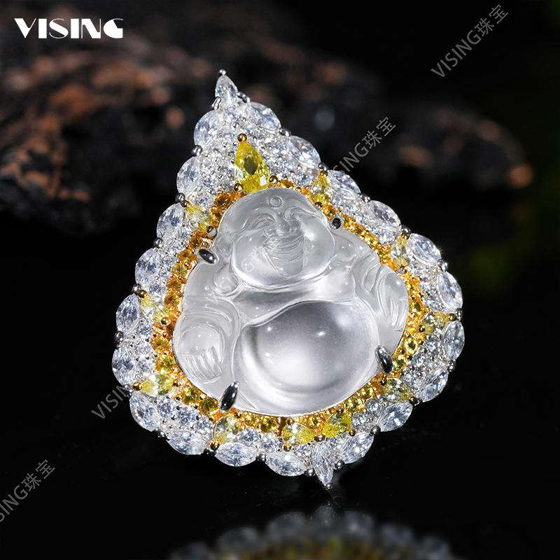 VISING珠宝天然石英质玉水沫玉佛公吊坠项链设计款新中式媲美翡翠