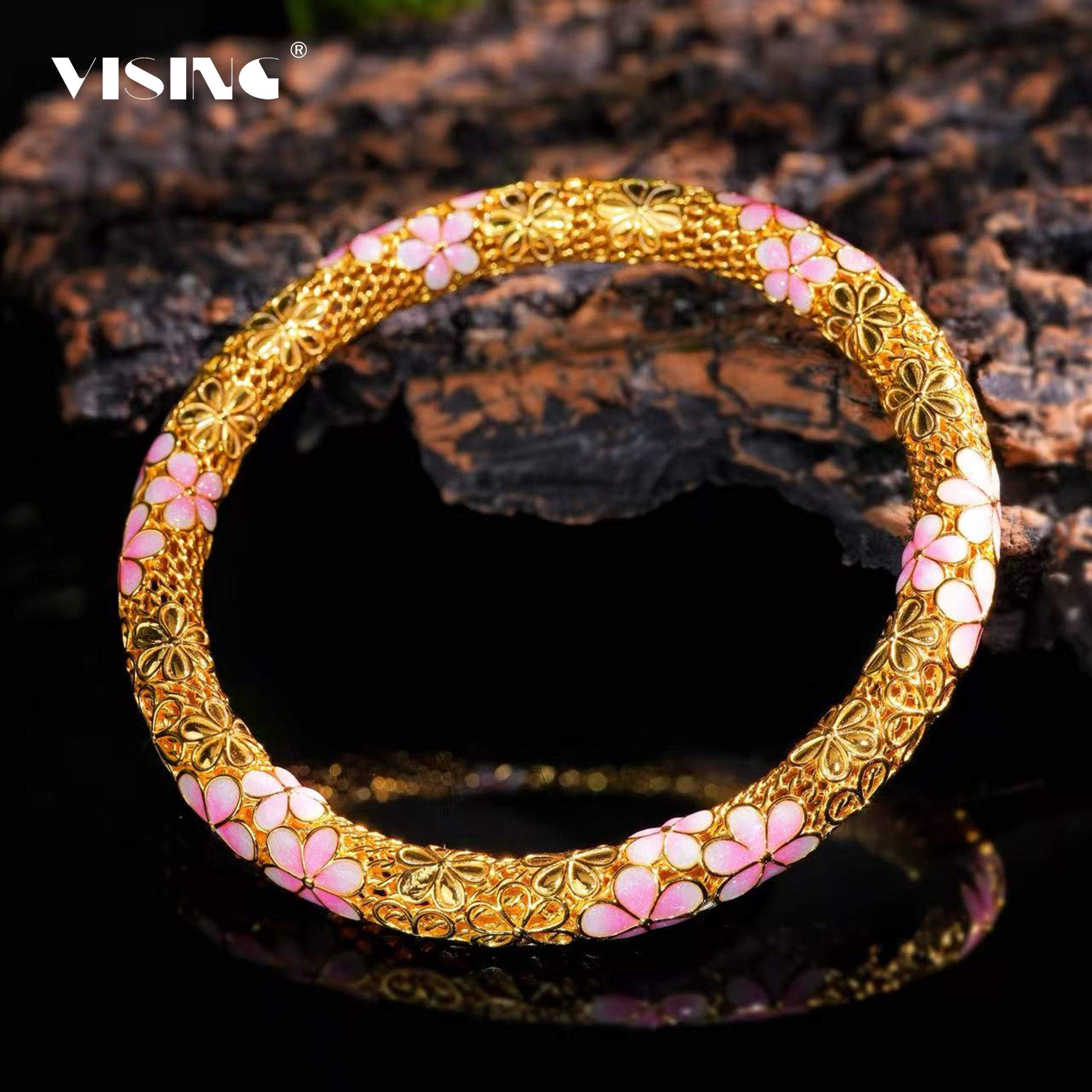 VISING珠宝黄金色桃花手镯S925珐琅镯子国风手镯,饰品/流行首饰/时尚饰品新,手镯,淘宝优惠券,粉丝福利购,淘宝优惠卷