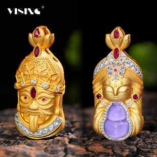 VISING培育红宝石扎基拉姆双面财神紫罗兰葫芦吊坠项链毛衣链S925
