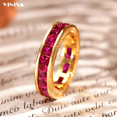 VISING珠宝培育合成红宝石鸿运戒指手工无缝拼钻金色戒指