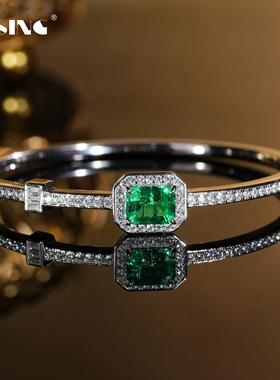 VISING【AGL国际证书】木佐色培育祖母绿宝石2.2ct手镯手链S925银