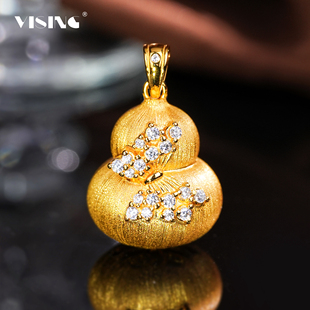 VISING珠宝【福叠】黄金色爆闪蝴蝶葫芦项链吊坠手工刻丝勾丝S925