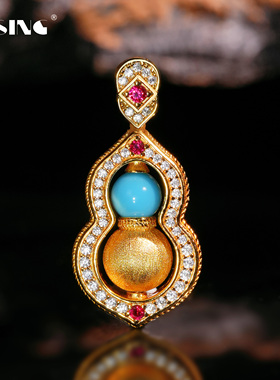 VISING珠宝黄金色培育红宝石仿蓝松睡美人葫芦吊坠S925银
