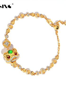 VISING珠宝培育红宝石【国检】原创醒狮手链手串金盘缠黄金色S925