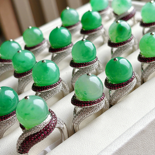 VISING天然独龙玉非洲翠珠圆玉润圆珠戒指多样性发其一轻奢