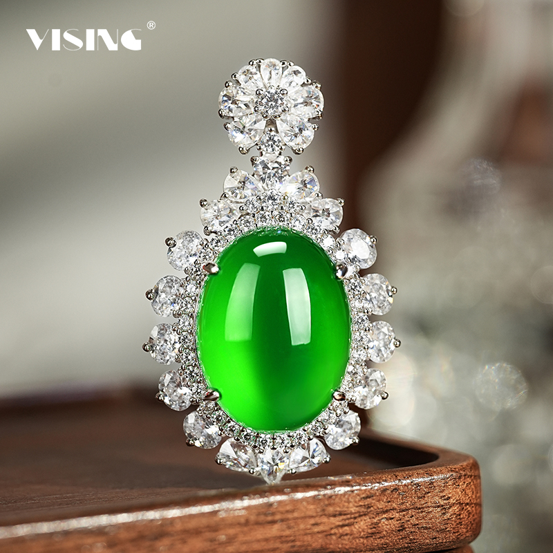 VISING珠宝马料绿玉髓鸽子蛋吊坠