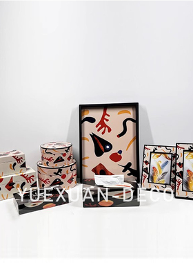 粤萱简约现代皮革条纹首饰盒相框卫浴纸巾盒摆件售楼处家庭浴室