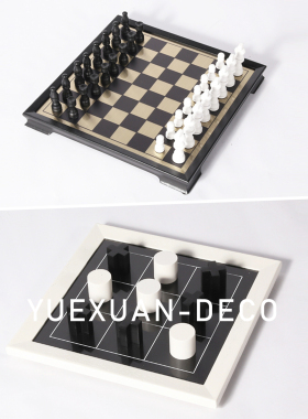 粤萱简约现代国际象棋棋盘摆件售楼处样板房客厅茶几书房书桌软装