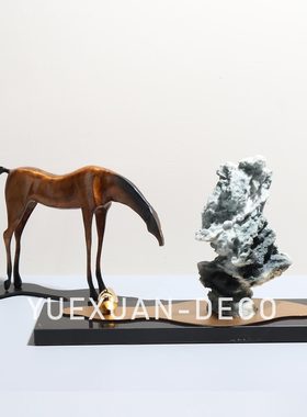 粤萱新中式诗意画卷山石摆件样板房间书房茶室家居柜子软装饰品