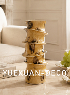 中古螺旋褶皱异形陶瓷花器斑驳肌理设计师民宿茶几干花陈设花瓶