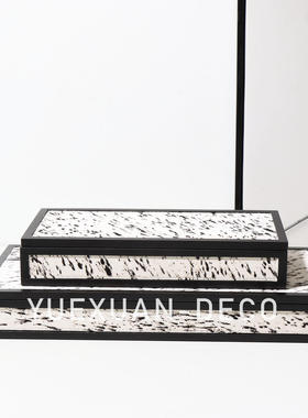 粤萱简约现代实木马毛储物盒首饰盒样板间售楼处酒店玄关客厅软装