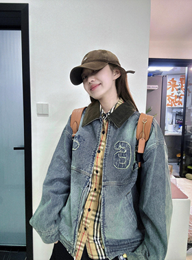 美式复古水洗牛仔外套2025秋季新款设计感小众巴恩风宽松夹克上衣
