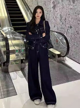 短外套女2024秋季新款洋气显瘦港风复古阔腿裤小个子两件套