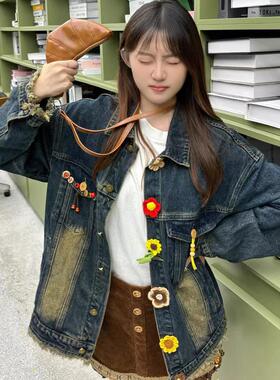 慵懒风复古水洗女秋季2025新款小个子外套宽松休闲牛仔夹克bf上衣
