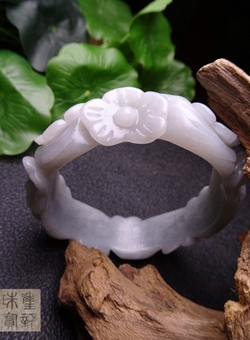 碧玺天然籽料雕花和田玉手镯包邮