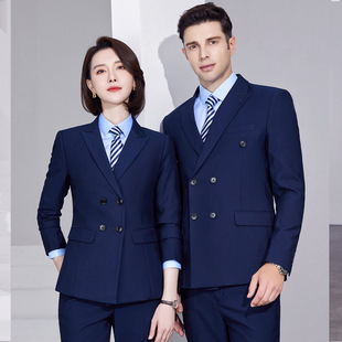 宝蓝色西装套装女春秋冬胡歌同款西服职业正装移动工装建行工作服