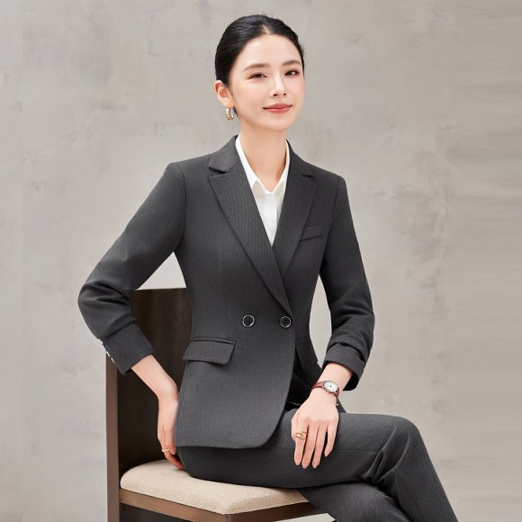 深灰色职业装女春秋时尚气质前台酒店经理工作服西装制服套装套裙