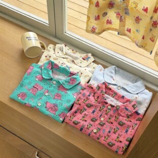 男女童夏季卡通翻领短袖短裤套装A类纯棉双纱透气家居服宝宝睡衣T