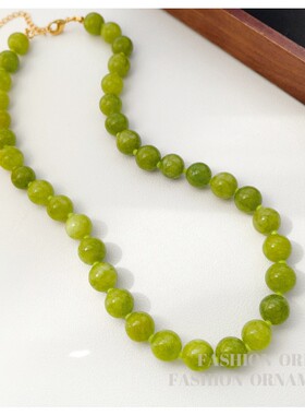 Y家欧美个性牛油果绿天然石串珠项链小众清新青提色圆珠锁骨链女