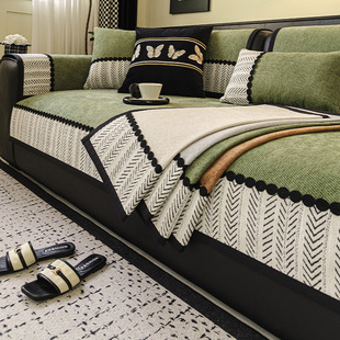 高级感中古风沙发垫四季通用雪尼尔坐垫固定防抓防滑套罩盖布