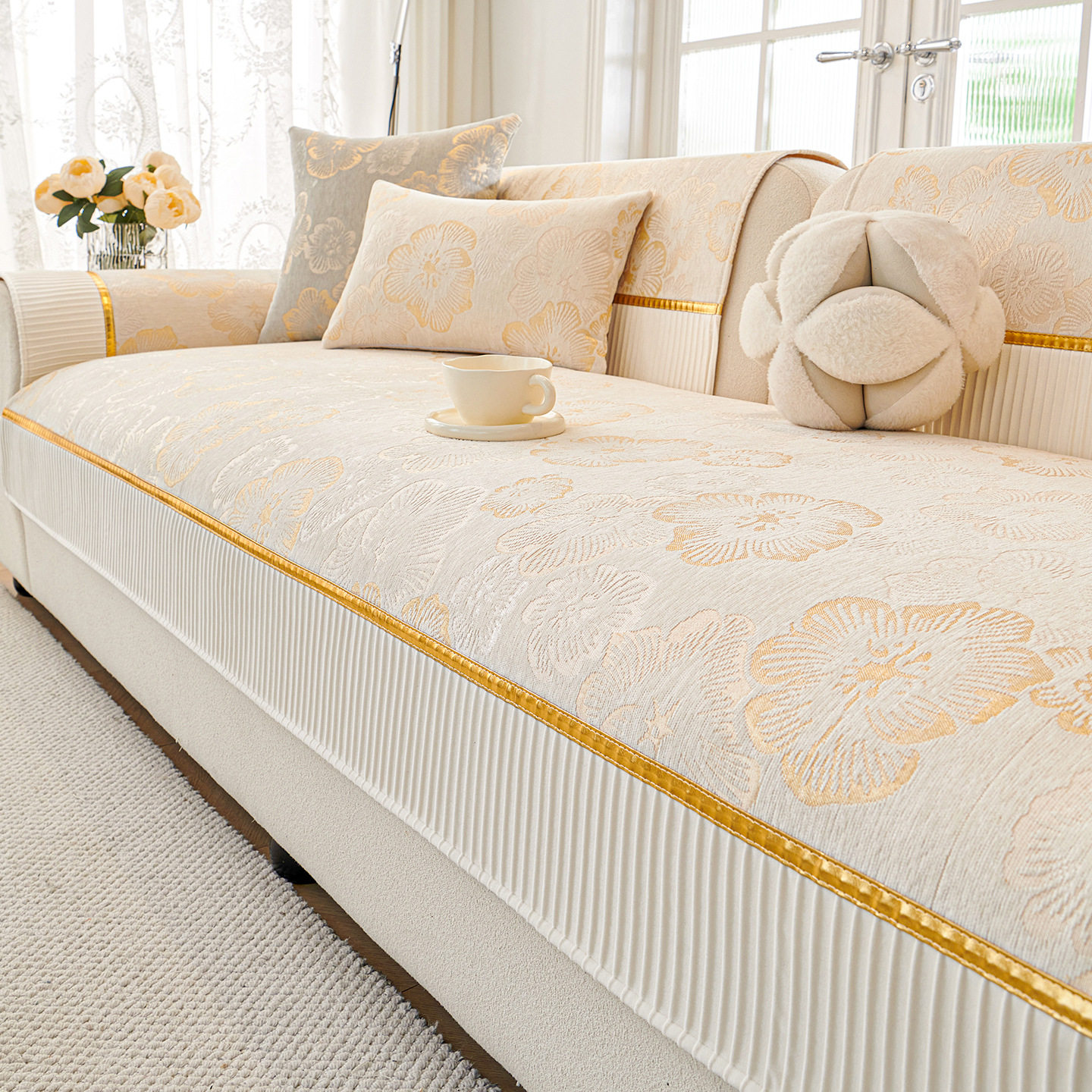 轻奢风高级感沙发垫四季通用固定防滑皮沙发套罩坐垫盖布巾