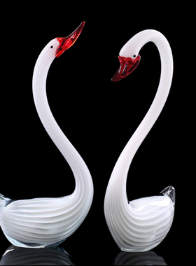 淄博博山琉璃简约现代欧式白色天鹅手工琉璃摆件