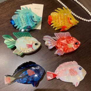 彩色重工轻奢醋酸甜美抓夹亲嘴鱼中号发抓鲨鱼夹2026年新款发饰女