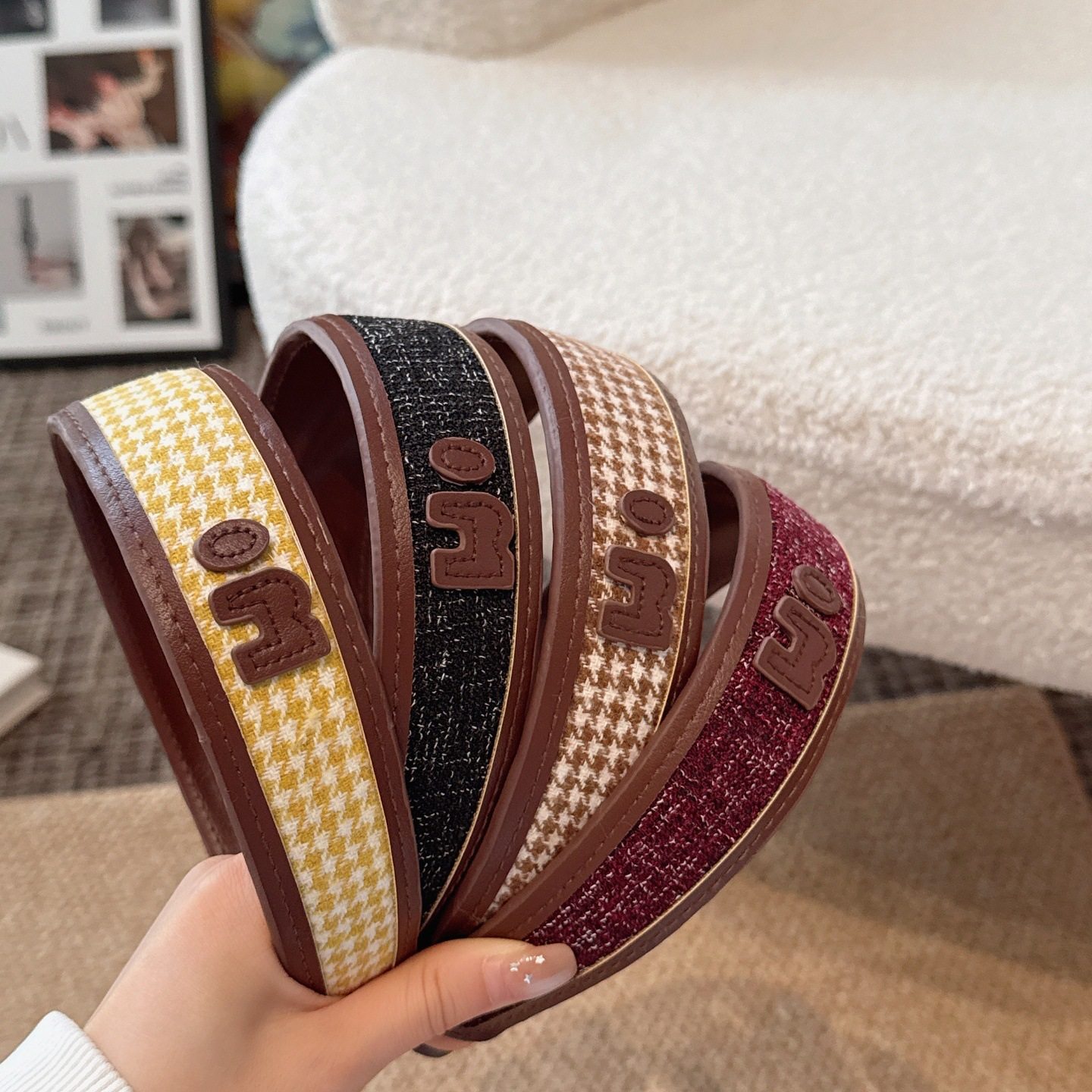 韩国复古皮质格纹宽边发箍高级感网红百搭压发发卡女气质简约头箍