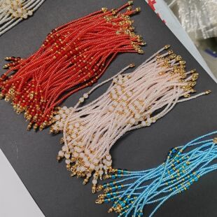 27号 米珠流苏半成品古风饰品材料配件手工挂坠配件流苏双头包扣