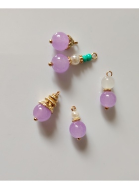 72号 10颗装紫色仿玉珠吊坠半成品DIY手工制作材料古风饰品配件