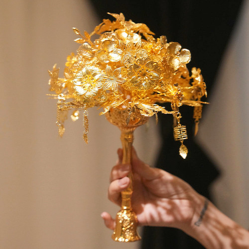 黄金色手捧花diy材料包中式婚礼新娘秀禾服晨袍高级中式权杖团扇