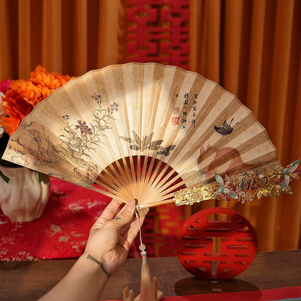 新中式古风扇子中国风古典舞蹈折扇随身便携汉服旗袍走秀拍照道具