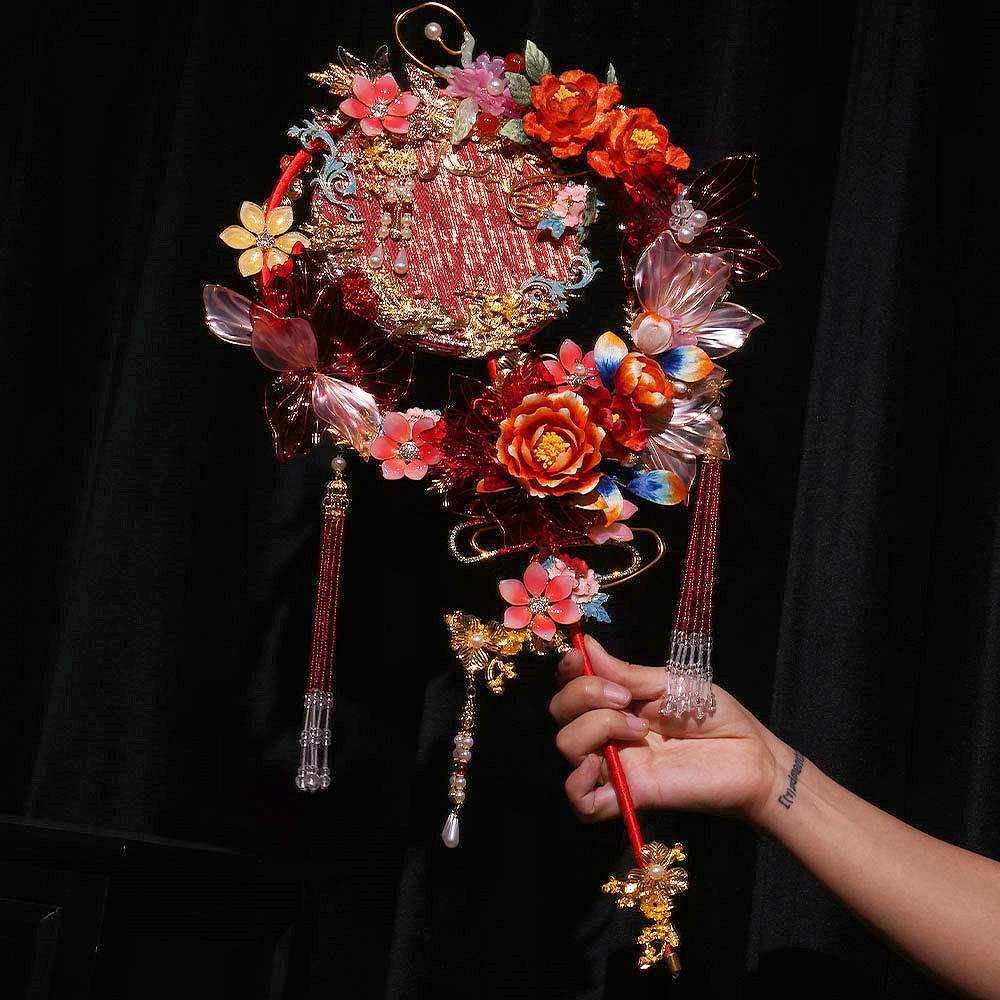 凤吟婷 非遗绒花中式婚礼新娘结婚团扇新婚礼物高档diy重工喜扇,家居饰品,工艺扇/团扇/喜扇/折扇,淘宝优惠券,粉丝福利购,淘宝优惠卷