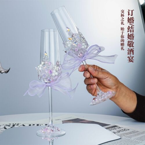 新中式创意紫色系敬酒杯diy材料包手工自制闺蜜订婚结婚新婚礼物