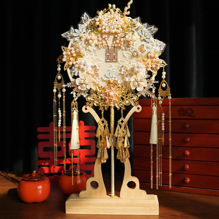 双面团扇新娘结婚礼出嫁高级成品秀禾喜扇送礼中式扇子diy材料包