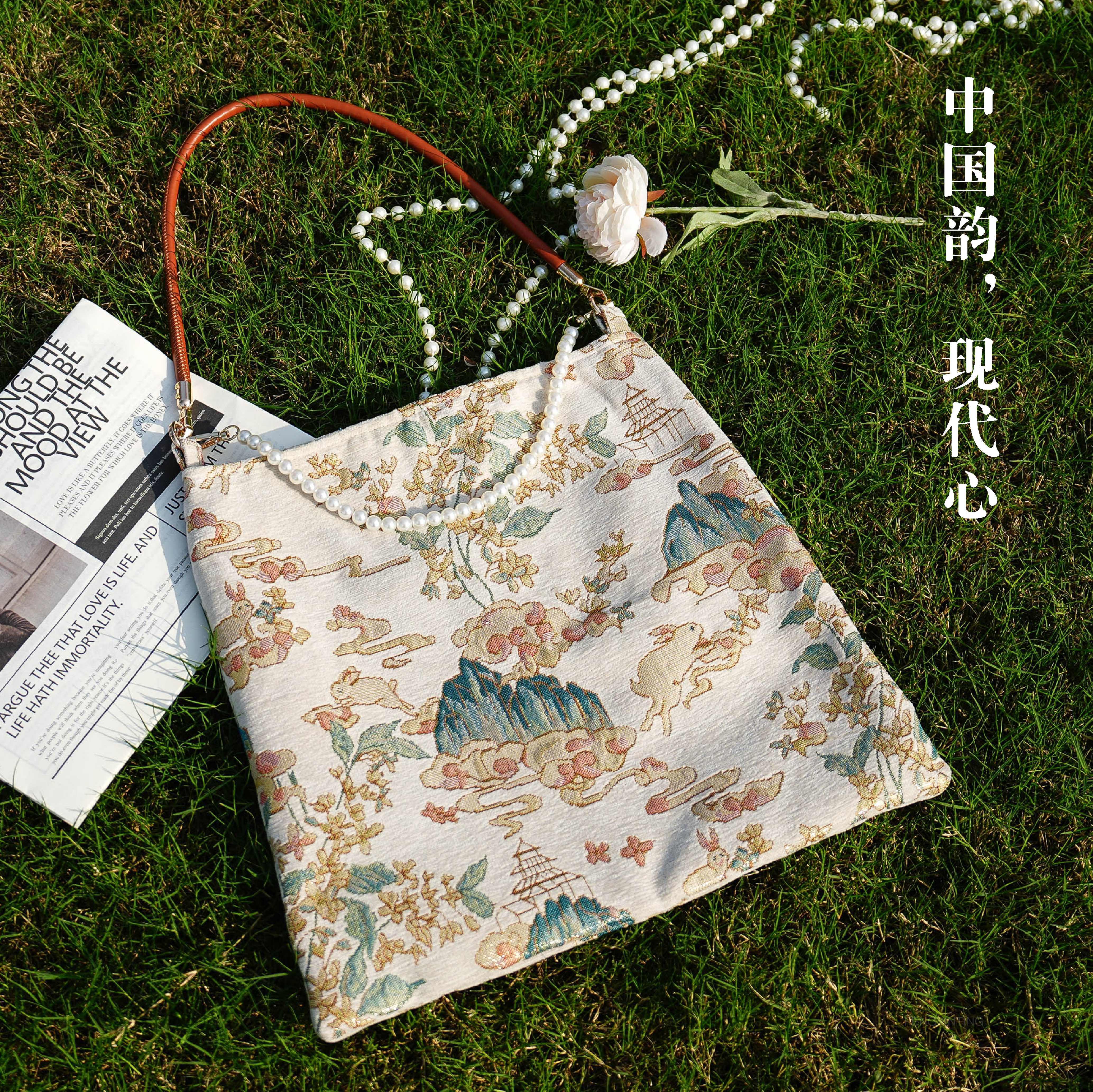 国风包包大容量手提包中式旗袍包文艺复古珠绣包布艺刺绣珍珠拎包