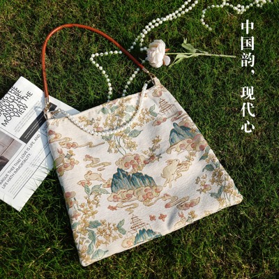国风包包大容量手提包中式旗袍包文艺复古珠绣包布艺刺绣珍珠拎包