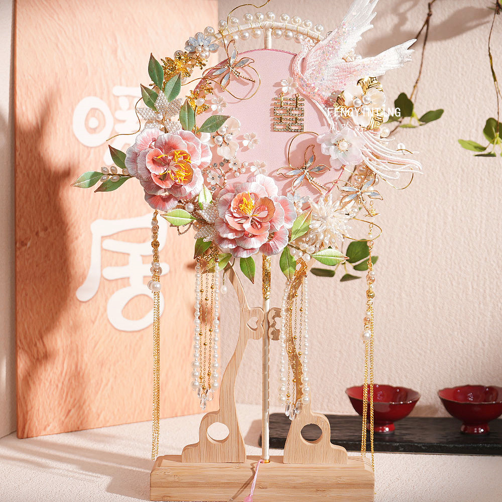 粉色缠花团扇新娘结婚双面高级自制中式婚礼手捧花喜扇遮面扇子,家居饰品,工艺扇/团扇/喜扇/折扇,淘宝优惠券,粉丝福利购,淘宝优惠卷